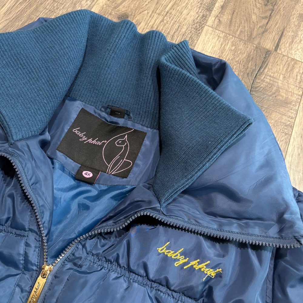 Y2K Baby Phat Puffer Jacket Women 4X Blue Good Y2K McBling Bomber 13328PX